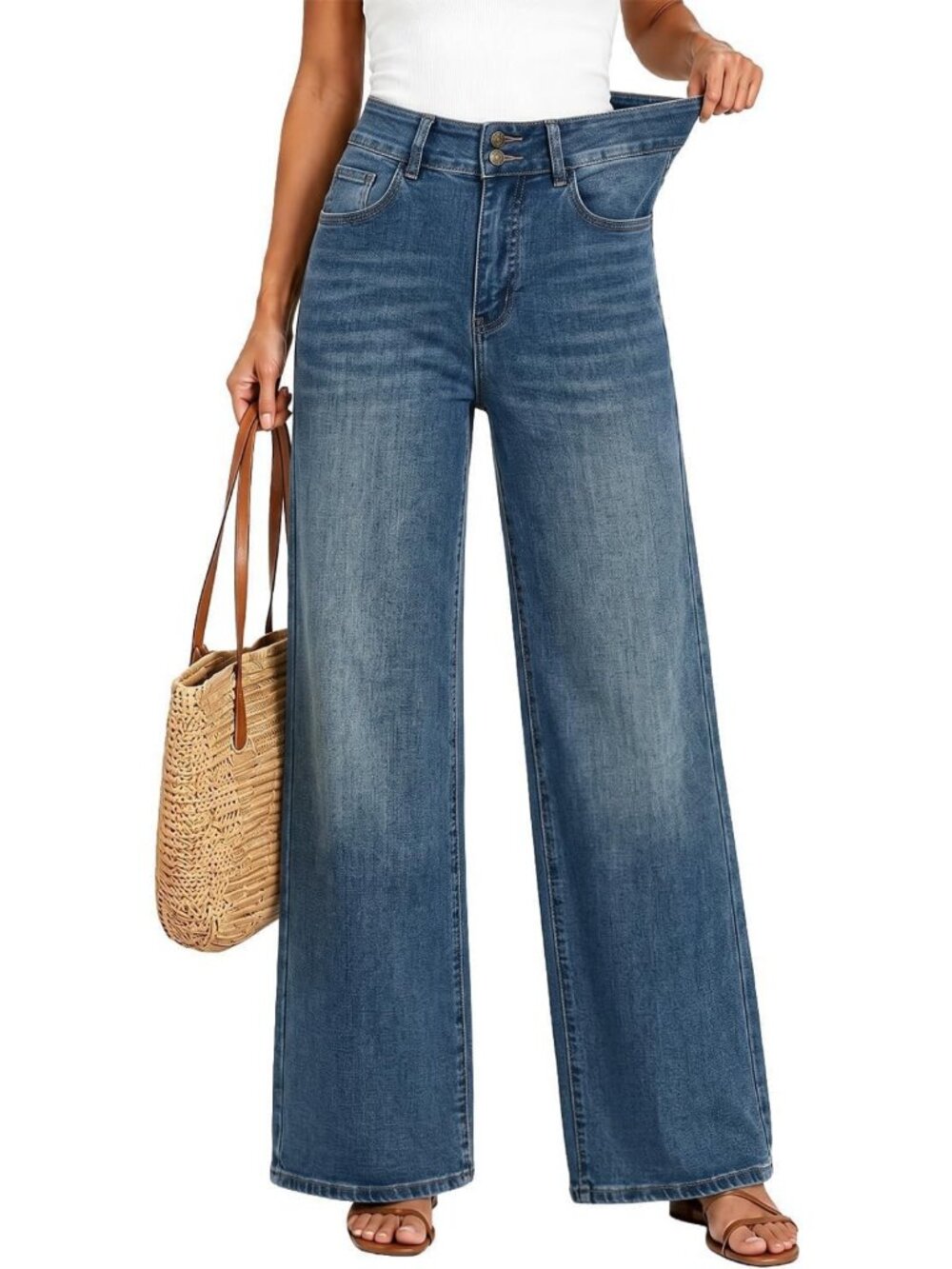 Trendy Women's High Waisted Wide Leg Jeans | Stretchy Baggy Pants for Comfort